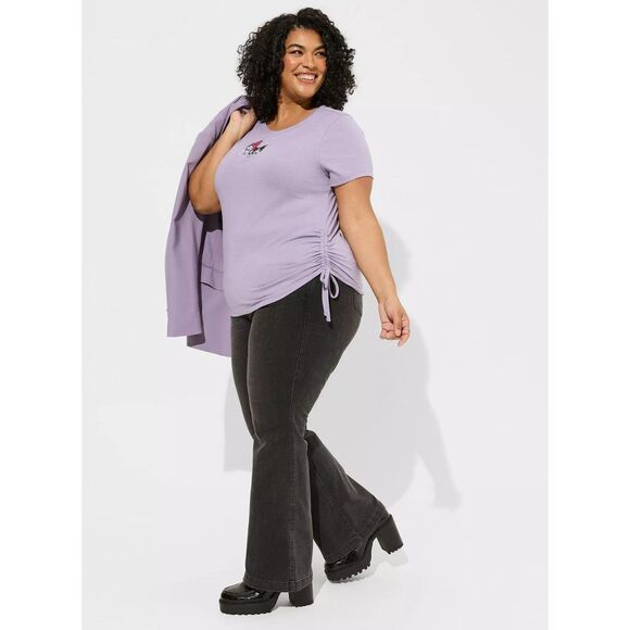 NWT Torrid 2X Kuromi & My Melody by Sanrio Purple Slim Fit Embroidered Cinch Tee - Picture 2 of 9